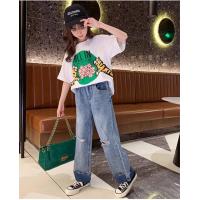 ราคา แฟชั่นชุดเซ็ทเด็กผู้หญิง ชุดเซ็ท2ชิ้น ชุดใส่เที่ยว เซ็ทเสื้อยืด กางเกงยีนส์ขายาว แฟชั่นเสื้อผ้าสำหลับเด็กโต (19311143479)