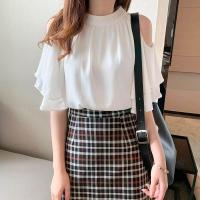 ราคา เสื้อยืดชีฟองเสื้อแฟชั่นโชว์ไหล่แขนสั้นของผู้หญิงเสื้อโชว์ไหล่แขนสั้นสไตล์เกาหลี (19580700108)