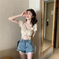 ราคา เสื้อครอปไหมพรม แขนสั้นคอวี ไขว้หน้า เซ็กซี่เล็กน้อย แฟชั่นวัยรุ่น lune 9365 (11030861682)