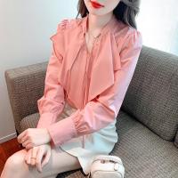 ราคา YIGE เสื้อคอวีแต่งระบายแขนยาวสำหรับฤดูใบไม้ร่วง2023ดีไซน์ใหม่ที่ให้ความรู้สึกเป็นมืออาชีพและไม่เหมือนใครเสื้อชีฟองสีชมพูสวยและสง่างามสำหรับผู้หญิง (20090380766)