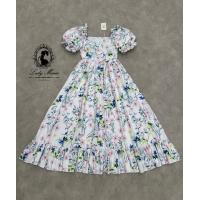 ราคา แม็กซี่เดรส เดรสยาวสีขาวพิมพ์ลายดอกไม้ทั้งชุด หน้าอกเสริมฟองน้ำ แขนตุ๊กตา (19726561285)