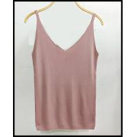 ราคา เสื้อกล้ามไหมพรม คอวีหน้าหลัง สีชมพูกะปิ (16717200909)