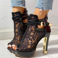ราคา รองเท้าแตะมีซิปโปร่งสำหรับผู้หญิงรองเท้าแตะ Sepatu Motif Bunga ลูกไม้ตาข่ายเซ็กซี่แบบลำลองส้นสูงผู้หญิงรองเท้าแตะหนังส้นสูงผู้หญิง (19886006261)