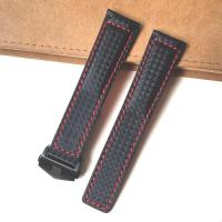 ราคา NEW With logo Carbon Grain Leather Strap For TAG Heuer Carrera Monaco Wristband Black Red Line 20 22mm (19047439599)