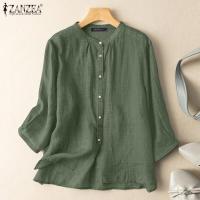 ราคา จัดส่งฟรี Esolo ZANZEA เสื้อเสื้อคอจีนแขน3 4ผู้หญิงเสื้อสำนักงาน OL สีพื้นเสื้อคาร์โก้ 2 (16953304497)