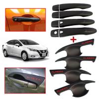 ราคา ครอบมือจับประตู ตัวท็อป TOP เว้าปุ่มกด เบ้ารองมือเปิดประตู รุ่น นิสสัน อัลเมร่า NISSAN ALMERA ปี 2020 2022 สีดำด้าน โลโก้แดง 12 ชิ้น (15299653454)