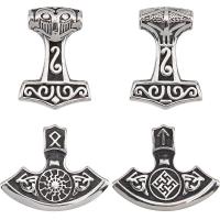 ราคา 1Box 4Pcs 2 Styles Viking Pendants Stainless Steel Thors Hammer and Viking Axe Pendant Antique Silver Mjolnir Thor Hammer Necklace for DIY Jewelry Making Hole 3 4mm (20618141850)