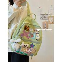ราคา Homemade version patch cute girls backpack three dimensional bone HEY letters campus feeling light green bag in class (20129113985)