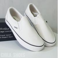 ราคา V792 สลิปออนผ้าสีขาว รองเท้าทรงสวม รองเท้าขาวตัดขอบดำ (19330387897)