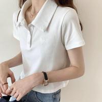 ราคา เสื้อยืดเสื้อโปโลเกาหลีแขนสั้นผู้หญิงลำลองปักคอปกเสื้อเอวลอย (19409224418)