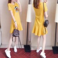 ราคา ชุดเดรสแขนสั้นผ้าฝ้ายแท้แบบลำลองสำหรับผู้หญิงเดรสเสื้อยืดแบบปะต่อปล่อยชายไม่เท่ากันทรงหางปลายอดนิยมสำหรับฤดูร้อนเดรสเรียบหรูใส่แล้วดูผอมเพรียว (19937906882)