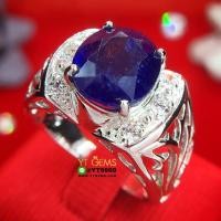 ราคา แหวนไพลิน ข้างเพชร แหวนเงินแท้ ชุบทองคำขาว พลอยไพลินแท้ YTG 1248 (17421860091)