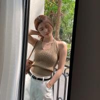ราคา เสื้อกล้ามสายเดี่ยวคล้องคอคอวีแบบถักโชว์หลังเอวสูงวินเทจสำหรับคนตัวเล็กยี่ห้อ Yi Yi Yi เสื้อเปิดไหล่ใส่ด้านนอกสำหรับผู้หญิง (20010732403)