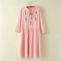 ราคา มีไซส์ใหญ่ Plus Size XL 3XL Womens Striped Dress 3 4 Sleeve Embroidery Vintage Midi Dresses (7561728064)