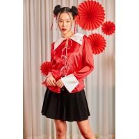 ราคา Closet Crush PingPing Crop Red and White เสื้อเบลาว์แขนยาวแต่ขอบตัดสินดีเทลโบว์และปกคอกะลาสี (21173819483)