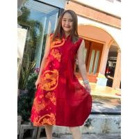 ราคา ชุดเดรสคอจีนมัดหน้า หลัง ลายปลาทอง (21108330582)