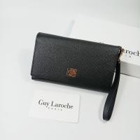 ราคา Guy Laroche กระเป๋าสตางค์ผู้หญิงใบกลาง สามพับ สีดำ หนังลาย อะไหล่ทอง หนังแท้100 (20596561347)