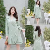 ราคา Fashion250 เสื้อผ้าแฟชั่น เสื้อผ้าผู้หญิง เดรสออกงาน เดรสแฟชั่น เดรสปกสูท ใส่ทำงานได้ ใส่คลุม สี เขียว พร้อมส่ง (16784092205)