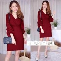 ราคา เดรส เรียบหรู เดรสใส่ทำงาน เดรสทำงานสีแดง (638746658)