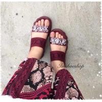 ราคา รองเท้าสวม2ตอนสายรัด ประดับคริสตัล สูง1 5นิ้ว รองเท้าผู้หญิง W31 (10488217607)