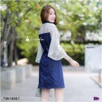 ราคา B18067 เดรสยีนส์ แขนแต่งลูกไม้ Denim dress with lace sleeves (16598125725)