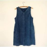 ราคา เดรสคอวีแขนกุดผ้าม่อฮ่อมสโตนวอช (20973981009)