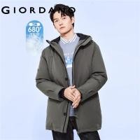 ราคา GIORDANO Men Down Jackets Hooded Design 90 Grey Duck Down Jackets Machine Washable Waterproof Mid Long Down Jackets 01079646 (20719980943)