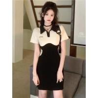 ราคา Cici 70167 มินิเดรสคอปกผ้าไหมพรม สีทูโทน ดีเทลแต่งอะไหล่เล็กตรงอก ทรงสวย สไตล์สาวหวาน (21045804703)