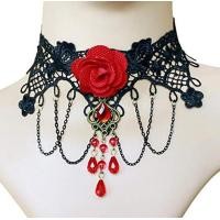 ราคา Gothic Lace Choker Necklace Vintage inspired Halloween Necklace Steampunk Halloween Choker Black Beaded Flower Choker Vintage Lace Choker Necklace (19958776863)