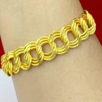 ราคา สร้อยข้อมือทองปลอม ลายสามห่วง น้ำหนัก1บาท ยาว7นิ้ว ทองสวย ทองชุบ ทองปลอม N442 ทองไมครอน (20896009292)