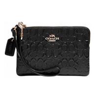 ราคา กระเป๋าคล้องมือ COACH แท้ หนังแก้วปั๊มลาย Coach มีสายคล้องมือ ทรงสวยมาก สวยหรู ขนาดเล็ก COACH 64652 CORNER ZIP WRISTLET IN SIGNATURE DEBOSSED PATENT LEATHER Black (21175295758)