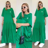 ราคา เดรสคอกลมแขนสั้น ทรง oversize ดีเทลต่อระบายเป็นชั้นๆ ชุดเดรสแฟชั่นผู้หญิง Yunaka (20666736402)