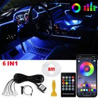 ราคา Car LED Strip Lights Multicolor RGB Car Interior Lights 16 Million Colors 6 in 1 with 236 inches Fiber Optic Ambient Lighting Kits Sound Active Function and Wireless Bluetooth APP Control (17244301370