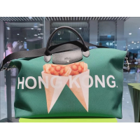 ราคา 100 Original longchamp le pliage Egg Boy Travel Bag City Exclusive women bag Pattern HONGKONG canvas Fashion casual Shoulder Bags Dark green color (21036676095)