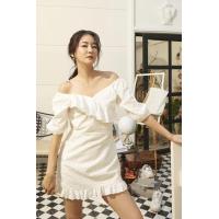 ราคา เดรสลูกไม้สีขาวคอตตอนลายฉลุสั้น MV09 (2320632917)