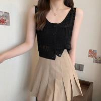 ราคา Dahong เสื้อสายเดี่ยว ผ้าถักโครเชต์ เสื้อถักแฟชั่น มีกระดุมหน้า 4 สี น่ารักสไตล์แฟชั่นเกาหลี 88102 (17845109758)