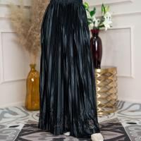 ราคา กระโปรงยาวแฟชั่นอิสลาม สไตล์อัดพลีท ผ้าเงาปักลายชายกระโปรง เอวยางยืด ผ้าเบาสบาย คนอวบใส่ได้ KA09 รุสมีนี (19852262614)