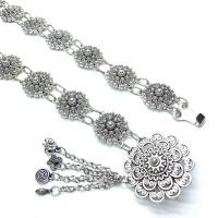 ราคา Vintage jewelry antique jewelry set Isaan flower belt Lanna Thai series antique silver gold buckle (7434614127)