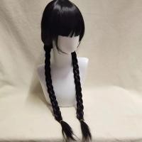 ราคา Wednesday Addams Cosplay Wig Long Black Braids Hair Heat Resistant Synthetic Wigs with Bangs for Halloween Party (20596130641)