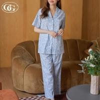 ราคา G G ชุดนอน เสื้อแขนสั้นคอปก กางเกงขายาว ลายดอกไม้ ผ้า Cotton สี ฟ้าอ่อน SX Nightwear รุ่น EN2PC6 (20320767513)