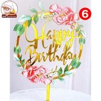 ราคา ป้ายวันเกิด ป้ายปักเค้ก ป้ายปักเค้กอะคริลิค ป้ายhappy birthday ลายดอกไม้ (13320669683)
