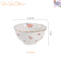 ราคา Violet Flamingo จานชามเซรามิคขอบทองรุ่น Retro Rose จานสีขาวลายดอกกุหลาบสีโอลด์โรส จานทานข้าว จานขนม และแก้วกาแฟ (20559834269)