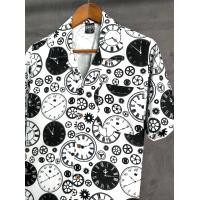 ราคา พร้อมส่งจากไทย เสื้อฮาวาย แขนสั้น ผ้าไหมอิตาลี ทรงโอเว่อไซส์ ลายนาฬิกา H068 (20758134127)