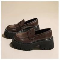 ราคา OhBlablaShoes พร้อมส่ง รองเท้าคัชชู หนัง ส้นตึก สี BROWN น้ำตาลเข้ม (20204244240)