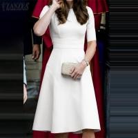 ราคา ZANZEA ชุดเดรสสำหรับผู้หญิงชุดเดรสออกงานคอกลมแขนสั้นเก็บเอวเรียบหรูสำหรับชุดเดรสทรงเอมิดิ 15 (20877376490)