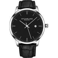 ราคา Stuhrling Original Mens Watch Calfskin Leather Strap Dress Casual Design Analog Watch Dial with Date 3997Z Watches for Men Collection black silver (19447476137)