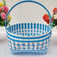 ราคา กระเช้าสานเส้นพลาสติก ตะกร้าสานเส้นพลาสติก ตระกร้าสานเส้นพลาสติก ทรงวงรี ที่จับโครงลวดขนาดใหญ่ และเล็ก (20442032312)