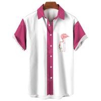ราคา เสื้อพิมพ์ลายฟลามิงโกสำหรับผู้ชายเสื้อแขนลำลองขาสั้นสีแดงสีชมพูสำหรับเสื้อชายหาดฮาวายเสื้อผ้าไซส์ใหญ่ (21161448703)