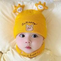 ราคา พร้อมส่ง เซ็ตหมวกไหมพรม ผ้าสวมคอ สำหรับเด็ก 1เดือน 18เดือน รอบหัว 40 48 cm หมวกไหมพรมพับขอบ หมวกกันหนาว หมวกเด็กน้อย ปักลายการ์ตูนหมี (20513309741)