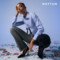 ราคา MOTTOM Beyond กางเกงยีนส์เอวสูง สีดำเทา ทรงขาม้า (20676283184)